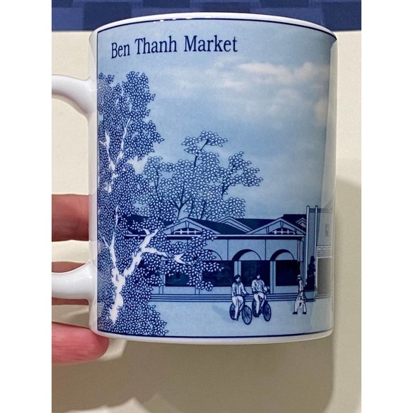 Minh Long Porcelain Blue Coffee Mug Ben Thanh Market Vietnam 12 Oz. - Picture 7 of 11
